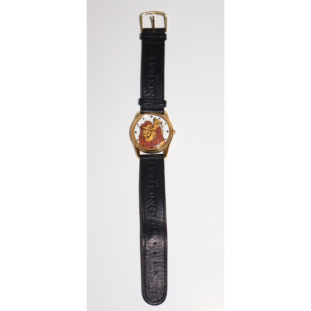 Timex Disney LION KING Watch Mufasa & Simba Black Leather Band VINTAGE